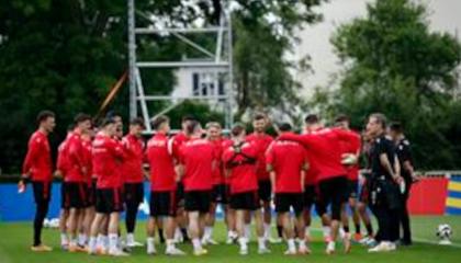 El plantel de Albania durante el entrenamiento del 23 de junio del 2024.