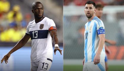 Enner Valencia, de Ecuador, y Lionel Messi, de Argentina, durante un partido en la fase de grupos de la Copa América.