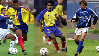 Eduardo Hurtado, Franklin Salas y Juan Carlos Burbano con la selección ecuatoriana de fútbol. 