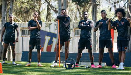 Jugadores de Liga de Quito durante un entrenamiento, el pasado 16 de julio de 2024.