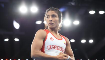 Lucía Yépez, durante la final de los 53 kilogramos en los Juegos Olímpicos de París, el 8 de agosto de 2024.