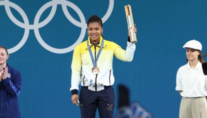 Angie Palacios, con su medalla de bronce en los Juegos Olímpicos, el 9 de agosto de 2024.