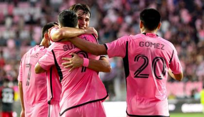 Jugadores del Inter Miami celebrando su gol ante Toronto FC, 8 de agosto de 2024.