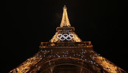 La Torre Eiffel con los anillos olímpicos, el pasado 26 de julio de 2024.