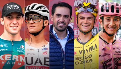 Pablo Castrillo, Isaac del Toro, Alberto Contador, Sepp Kuss y Alexander Cepeda en la Vuelta a España 2024.