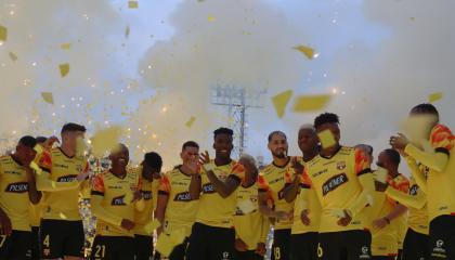 Barcelona SC, cuando presentó su plantilla para este 2024, en la Noche Amarilla celebrada en Quito, el 24 de febrero.