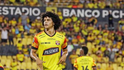 Eduard Bello, de Barcelona SC, durante un partido de LigaPro, el 25 de agosto de 2024.