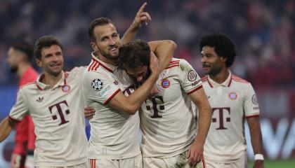 Los jugadores del Bayern Múnich festejan un gol ante Dinamo Zabreb en la Champions League, el 17 de septiembre de 2024.