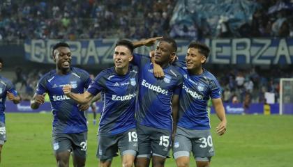 Jugadores de Emelec, durante un partido de LigaPro, el 1 de septiembre de 2024.