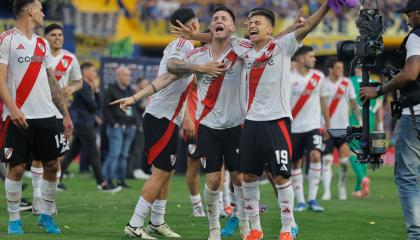 Los jugadores de River Plate celebran la victoria ante Boca Juniors, el 21 de septiembre de 2024.