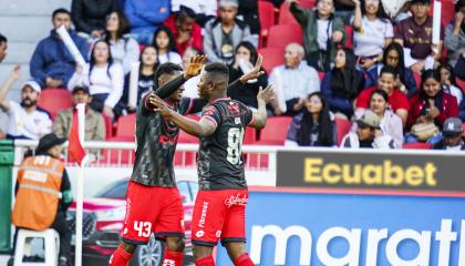 Gabriel Cortez festeja el gol en el empate de El Nacional ante Liga de Quito, el 21 de septiembre de 2024.