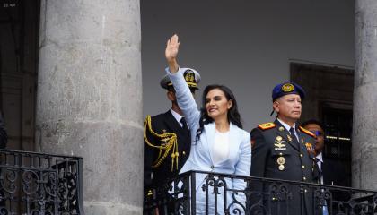 Verónica Abad, vicepresidenta de la República, en un cambio de guardia Presidencial en el Palacio de Carondelet, en Quito, el 28 de noviembre 2023.