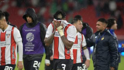 Richard Mina se lamenta, luego del partido de Liga de Quito ante El Nacional, el 2 de octubre de 2024.