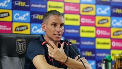 Sebastián Beccacece, DT de Ecuador, durante una rueda de prensa en la Casa de la Selección, el 9 de octubre de 2024.