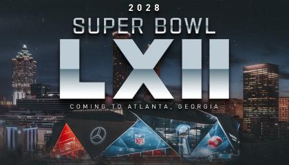 Imagen del afiche del Super Bowl LXII para 2028.