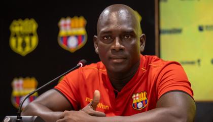 Segundo Castillo, entrenador de Barcelona SC, en la conferencia de prensa de este jueves 17 de octubre de 2024.