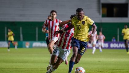 Justin Lerma, durante el partido de Ecuador ante Paraguay por la final del Sudamericano Sub 15, el 19 de octubre de 2024.