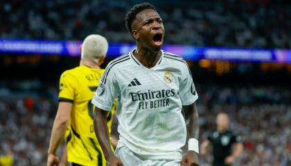 El delantero brasileño del Real Madrid Vinícius Jr durante el partido ante el Borussia Dortmund por la Fecha 3 de la Champions League, el martes 22 de octubre de 2024.