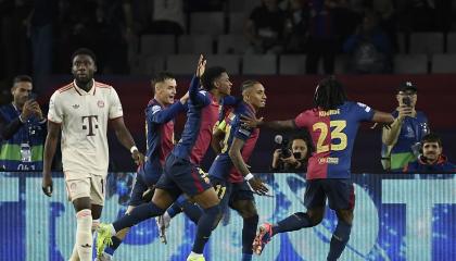 Jugadores del FC Barcelona, durante el partido ante el Bayern Múnich por la Champions League, el 23 de octubre de 2024.