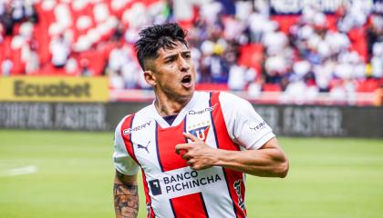 Fernando Cornejo, durante un partido de Liga de Quito por LigaPro, el 24 de octubre de 2024.