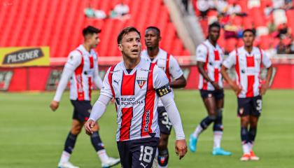 Ezequiel Piovi, durante un partido de Liga de Quito por la LigaPro, el 26 de octubre de 2024.