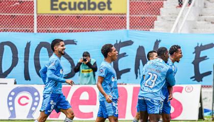 Jugadores de Macará, durante un partido de LigaPro, el 27 de octubre de 2024.