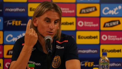 Sebastián Beccacece, director técnico de Ecuador, durante la rueda de prensa del miércoles 13 de noviembre en Guayaquil.