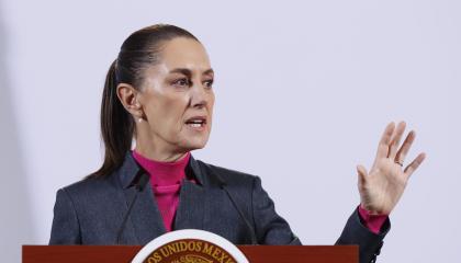 La presidenta de México, Claudia Sheinbaum, en una rueda de prensa el viernes 22 de noviembre de 2024 en el Palacio Nacional ubicado en la Ciudad de México.