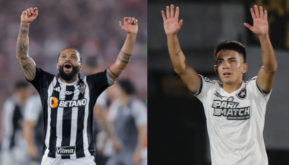 Otávio, de Mineiro, y Thiago Almada, de Botafogo, celebran sus clasificaciones a la final de la Copa Libertadores 2024.