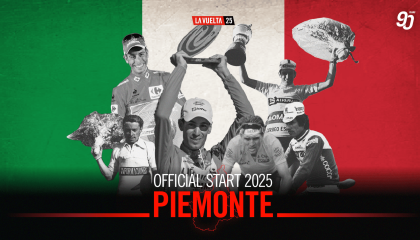 Afiche oficial del inicio de la Vuelta a España 2025 en Piemonte, Italia.