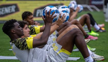 Los jugadores de Barcelona SC durante el entrenamiento del sábado 4 de enero de 2025.