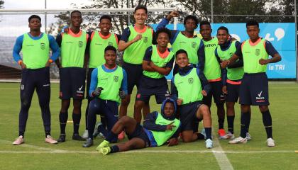 Los jugadores de la Selección Sub 20 de Ecuador, durante un entrenamiento previo al Sudamericano, el 15 de enero de 2025.