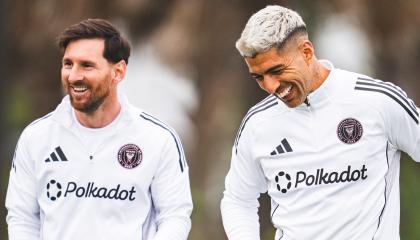 Lionel Messi y Luis Suárez, durante un entrenamiento con el Inter Miami, el 16 de enero de 2025.