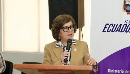 Ministra de Trabajo, Ivonne Núñez, en un evento con la academia, el 28 de agosto de 2025.