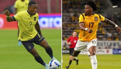Pervis Estupiñán y Ángelo Preciado, en partidos con la selección de Ecuador.