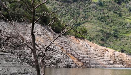 Cañar, sábado 10 de enero del 2026. Cota en el embalse de la represa Mazar, que alimenta al complejo hidroeléctrico Paute-Molino