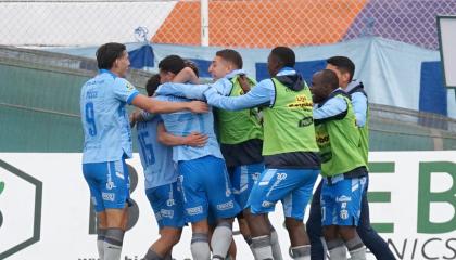 Los jugadores de Macará celebran un gol ante el Manta por la Fecha 28 de la LigaPro, el 2 de septiembre de 2026.