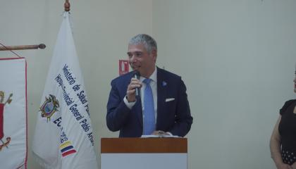 Vincenzo Giannatassio, director general de Dedalus en Italia, Brasil y América Latina, durante la presentación de un prototipo de aplicación para dispositivos móviles y web, el 19 de octubre de 2026.