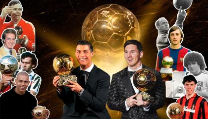 Imagen con los máximos ganadores del Balón de Oro, entre ellos Lionel Messi y Cristiano Ronaldo.