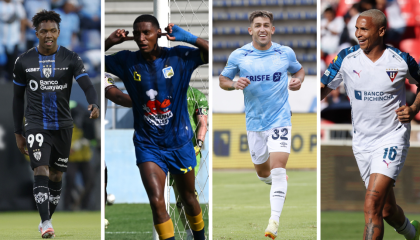 Djorkaeff Reasco, Jefferson Arce, Mauricio Alonso y Deyverson, durante partidos por la LigaPro 2026.