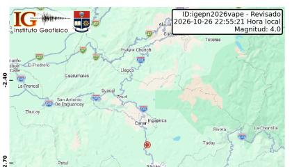 Ubicación del temblor en Cañar, 26 de octubre de 2026.