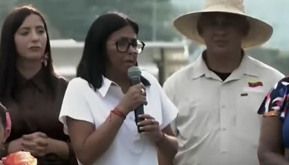 Delcy Rodríguez durante un discurso en Aragua, Venezuela, 27 de octubre de 2026.