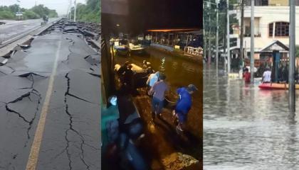 Composición de imágenes que muestran las afectaciones por las lluvias en Santa Cruz, Galápagos, entre el 30 y el 31 de octubre de 2026.