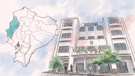 Ilustración del la Prefectura de Manabí y su ubicación en el mapa de Ecuador.