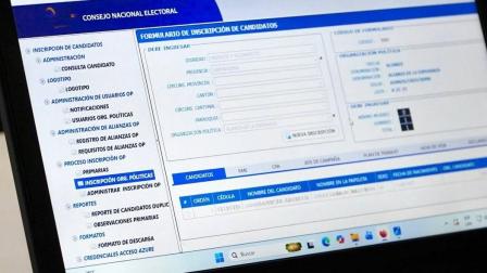 Imagen referencial del sistema de inscripción de candidaturas habilitado por el CNE para las elecciones seccionales 2027, el 15 de agosto de 2026.