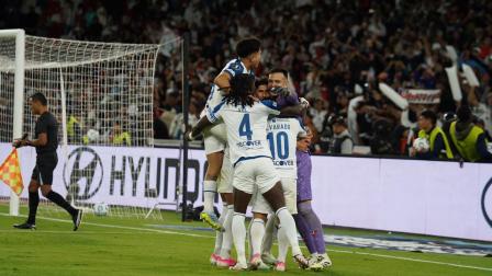 Los jugadores de Liga de Quito festejan la clasificación ante Palmeiras en Copa Libertadores, el 20 de agosto de 2026.