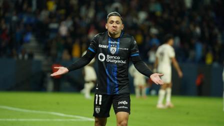 Matías Perelló festeja su gol en el partido de Independiente del Valle ante Deportes Tolima por Copa Libertadores, el 25 de agosto de 2026.