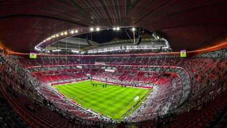 Vista panorámica del Estadio Al Bayt, en Al Khor, después de un partido entre Catar y Baréin, el 30 de noviembre de 2021.