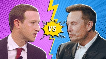 Los empresarios multimillonarios Mark Zuckerberg y Elon Musk.