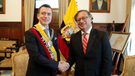 Los presidentes Daniel Noboa y Gustavo Petro en una reunión, el 23 de noviembre de 2023.